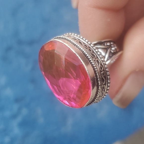 New Faceted Pink Mystic Topaz 925 Silver Ring. - Picture 12 of 16